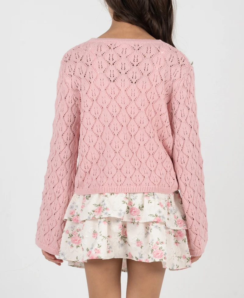 Rare Editions Girls' 7-12 Long-Sleeve Crochet Cardigan, Cami and Skort, 3-Piece Set