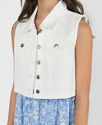 Rare Editions Girls' 7-16 Sleeveless Denim Vest and Dobby Tiered Dress, 2-Piece Set