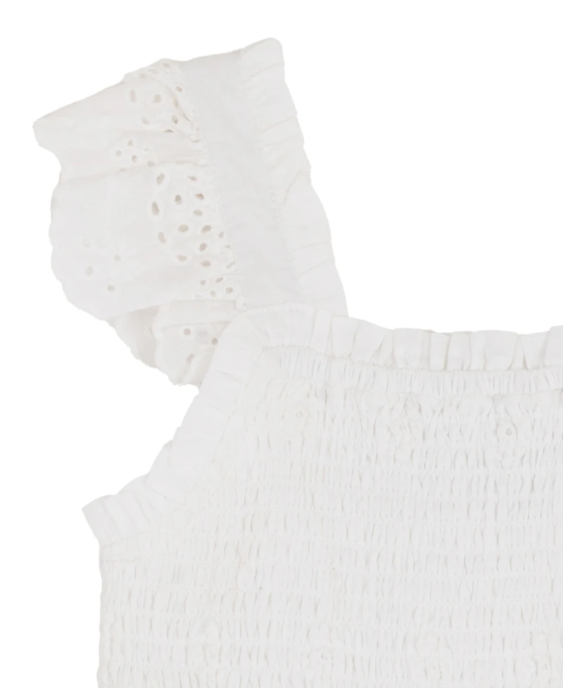 Rare Editions Girls' 2T-6X Cotton Eyelet Square Neck Flutter Dress