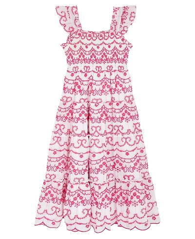 Rare Editions Girls' 7-16 Cotton Eyelet Flutter Square Neck Dress