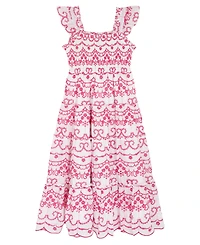 Rare Editions Girls' 7-16 Cotton Eyelet Flutter Square Neck Dress
