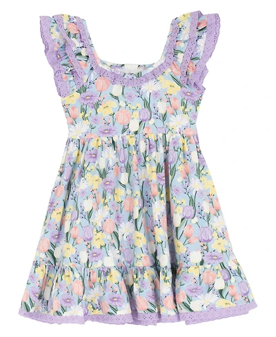 Rare Editions Girls' 2T-6X Peri Printed Square Neck Dress