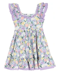 Rare Editions Girls' 2T-6X Peri Printed Square Neck Dress