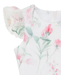 Rare Editions Girls' 7-16 Floral Windowpane Crochet Round Neck Dress