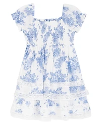 Rare Editions Girls' 2T-6X Toile Puff-Sleeve Smocked Dress