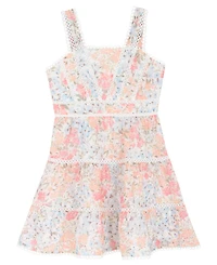 Rare Editions Girls' 7-16 Floral Eyelet Trimmed Square Neck Dress