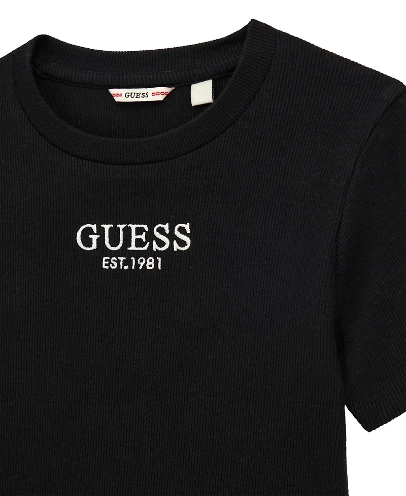 Guess Big Girl Short Sleeve Rib Dress with Embroidered Logo