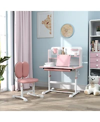 Jujabu Kids Desk and Chair Set Height Adjustable Study Desk with Tilt Desktop Storage Drawer Reading Rack for Writing Reading Drawing Pink