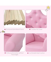 Jujabu Kids Sofa Set Upholstered Children Sofa with Footstool Princess Sofa with Diamond Decorations for Toddlers Girls Pink