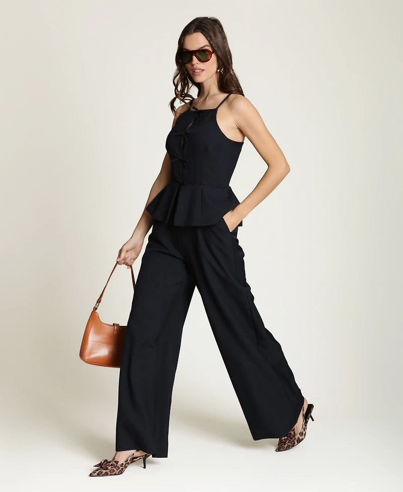 Avec Les Filles Women's Bow Vest Twofer Square Neck Jumpsuit