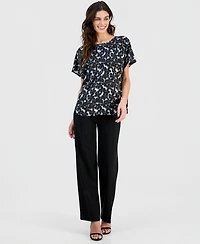 Anne Klein Women's Printed Boat-Neck Short-Sleeve Blouse