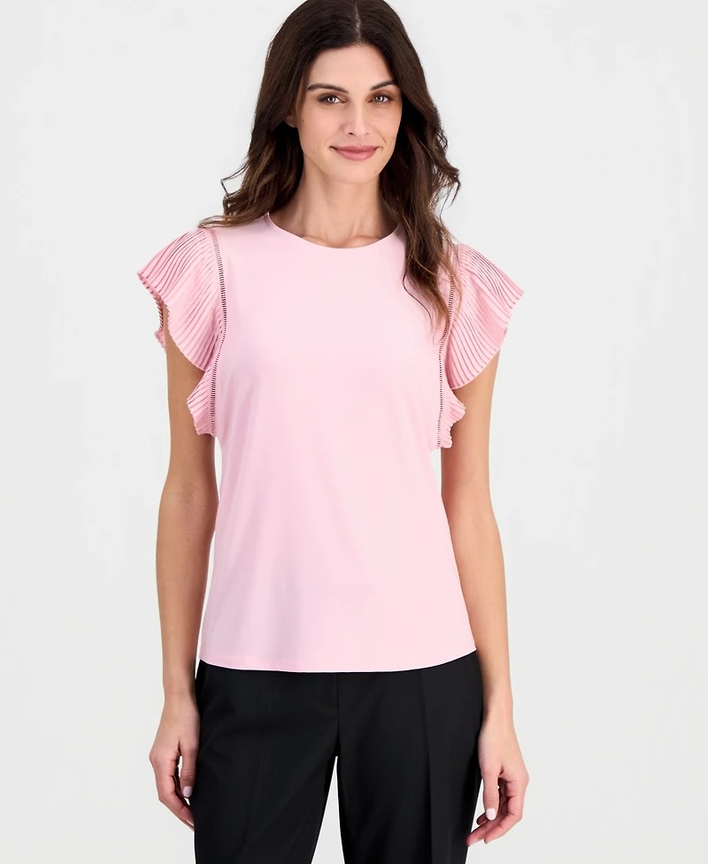 Anne Klein Women's Round-Neck Ruffled-Sleeve Top