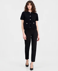 Anne Klein Women's Cotton Open-Knit Button-Front Cardigan