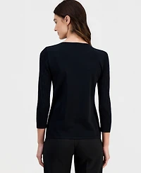 Anne Klein Women's Boat-Neck Floral-Applique Sweater