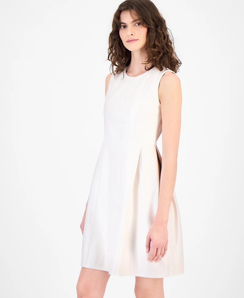Anne Klein Women's Sleeveless Faux-Leather Fit & Flare Dress
