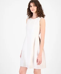 Anne Klein Women's Sleeveless Faux-Leather Fit & Flare Dress