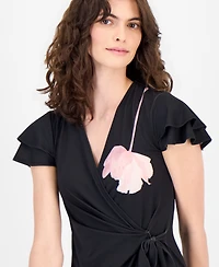 Anne Klein Women's Flutter-Sleeve Faux-Wrap Dress