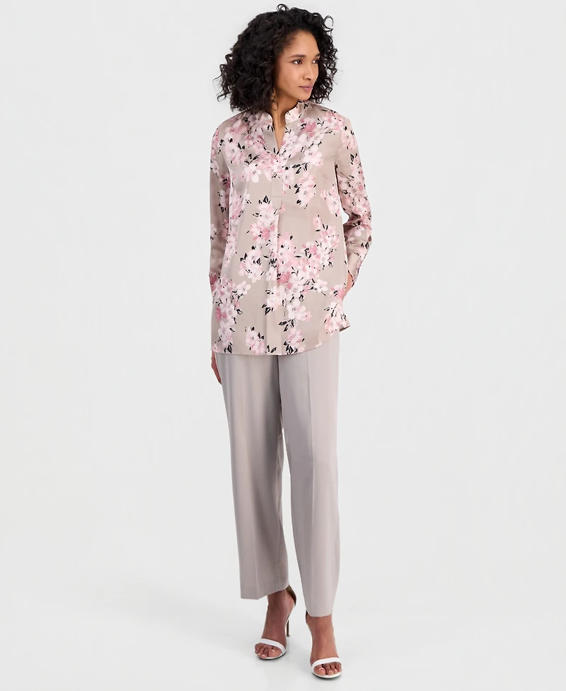 Anne Klein Women's Long-Sleeve Floral Popover Blouse