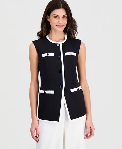 Anne Klein Women's Contrast Trim Four-Button Vest
