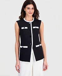 Anne Klein Women's Contrast Trim Four-Button Vest