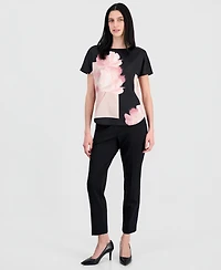 Anne Klein Women's Printed Boat-Neck Short-Sleeve Top