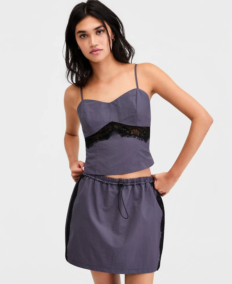 Bar Iii Women's Lace-Trim Cropped Top, Macy's Exclusive