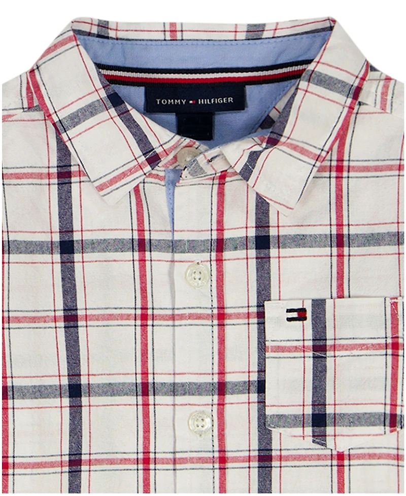 Tommy Hilfiger Boys' 2T-7 Point Collar Stripe Shirt and Shorts, 2-Piece Set