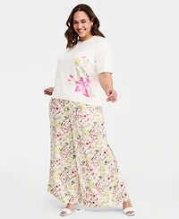 Vince Camuto Plus Printed Crew Neck Blouse