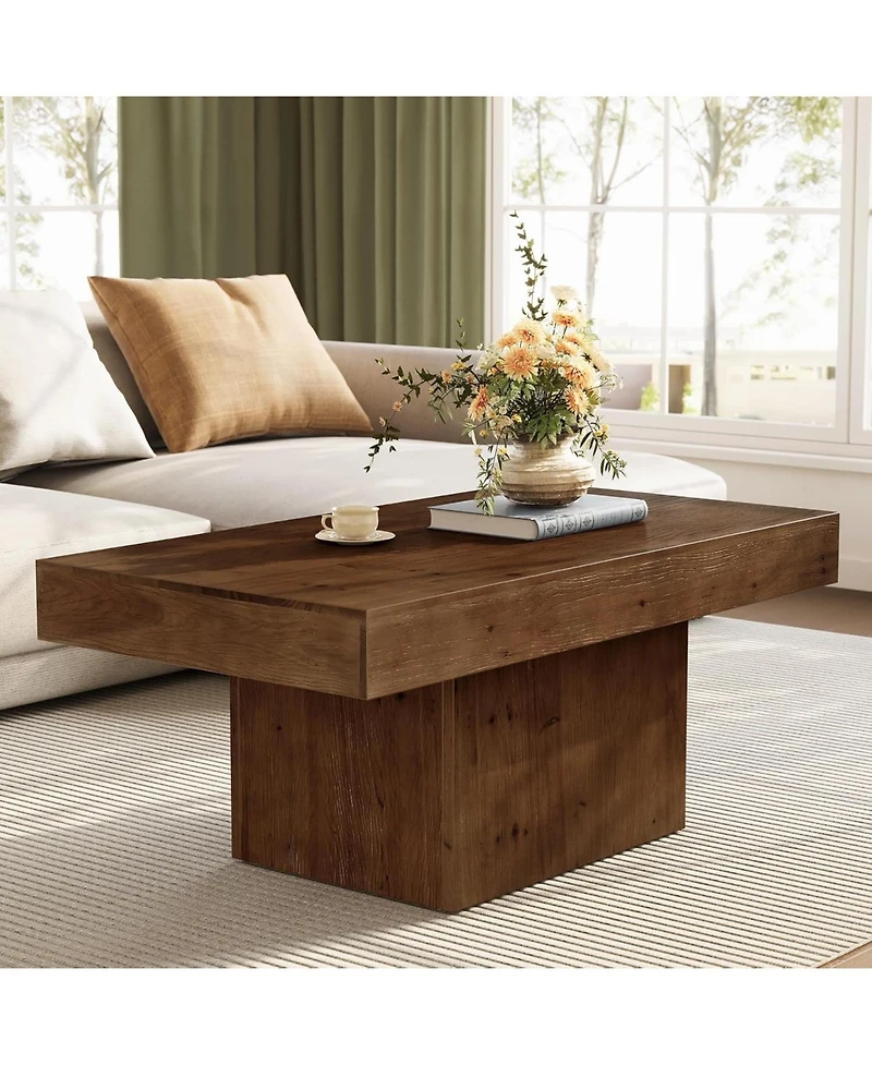 Tribesigns 47.24" Solid Wood Coffee Table for Living Room, Mid Century Modern Rectangle Center Cocktail Table, Walnut Brown