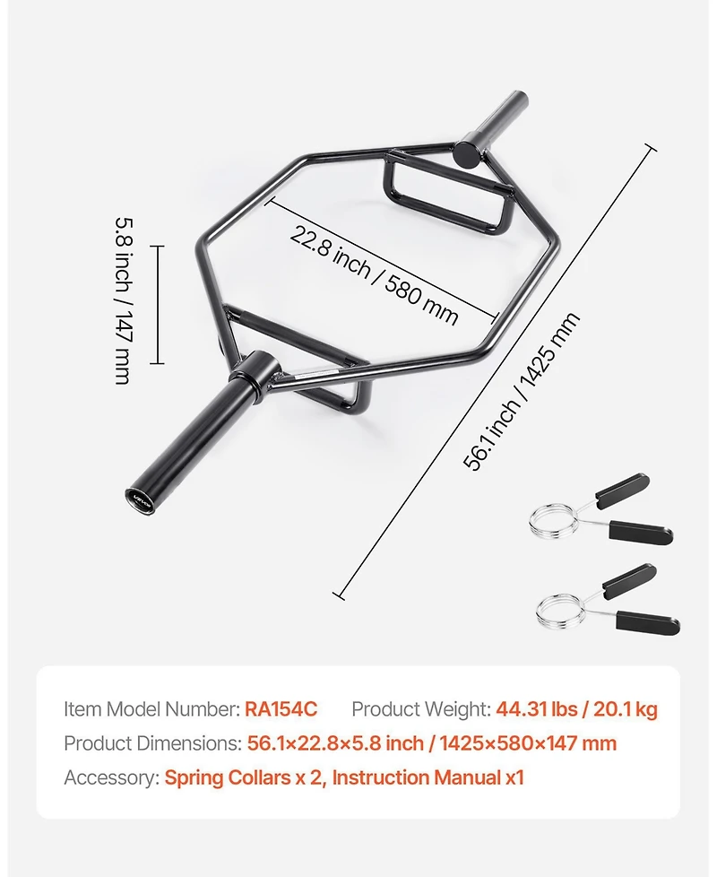 Mecale Trap Bar Hex Bar, 2-Inch Barbell, 500 lb Capacity Strength Training for Deadlifts and Squats