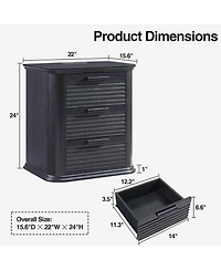 Cesicia Wood 22 in. Fluted Nightstand with Charging Station and 3 Drawer Dresser, Modern End Table for Living Room, Bedroom, Home Office