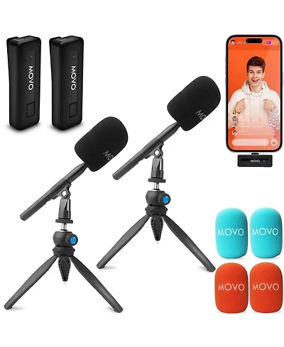 Movo Wireless Mini Wireless Microphone for iPhone Podcast Equipment Bundle with Wmx-hm Handle (Lightning)