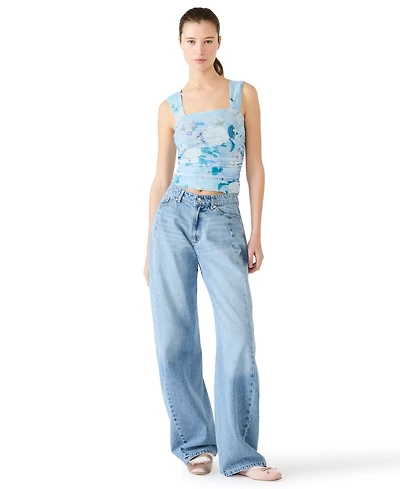 Steve Madden Women's Rorry Floral Knit Square Neck Top