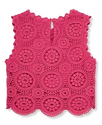 H by Habitual Girls' 7-16 Crochet Round Neck Top
