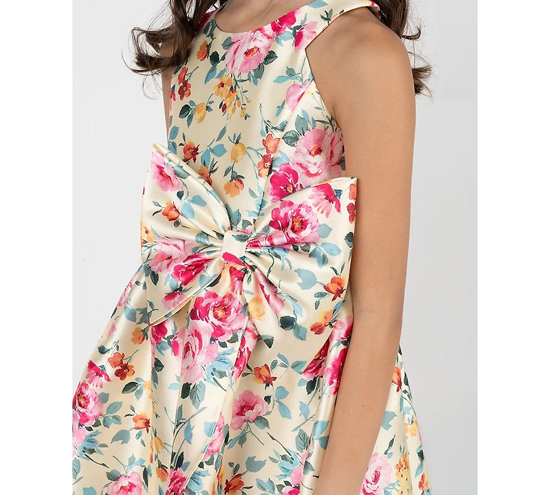 Rare Editions Girls' 7-16 Printed Mikado Round Bow Dress