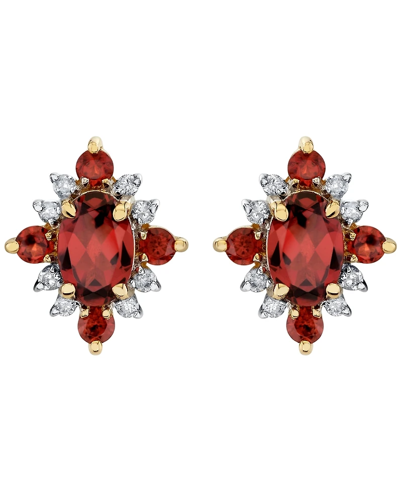 Macy's Garnet (1-11/40 ct. t.w.) & Diamond (1/8 ct. t.w.) Stud Earrings in 10k Yellow Gold