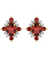 Macy's Garnet (1-11/40 ct. t.w.) & Diamond (1/8 ct. t.w.) Stud Earrings in 10k Yellow Gold