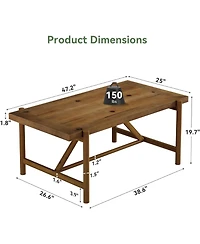 Tribesigns Farmhouse Solid Wood Coffee Table, 47-Inch Rectangular Center Tea Table, Warm Brown