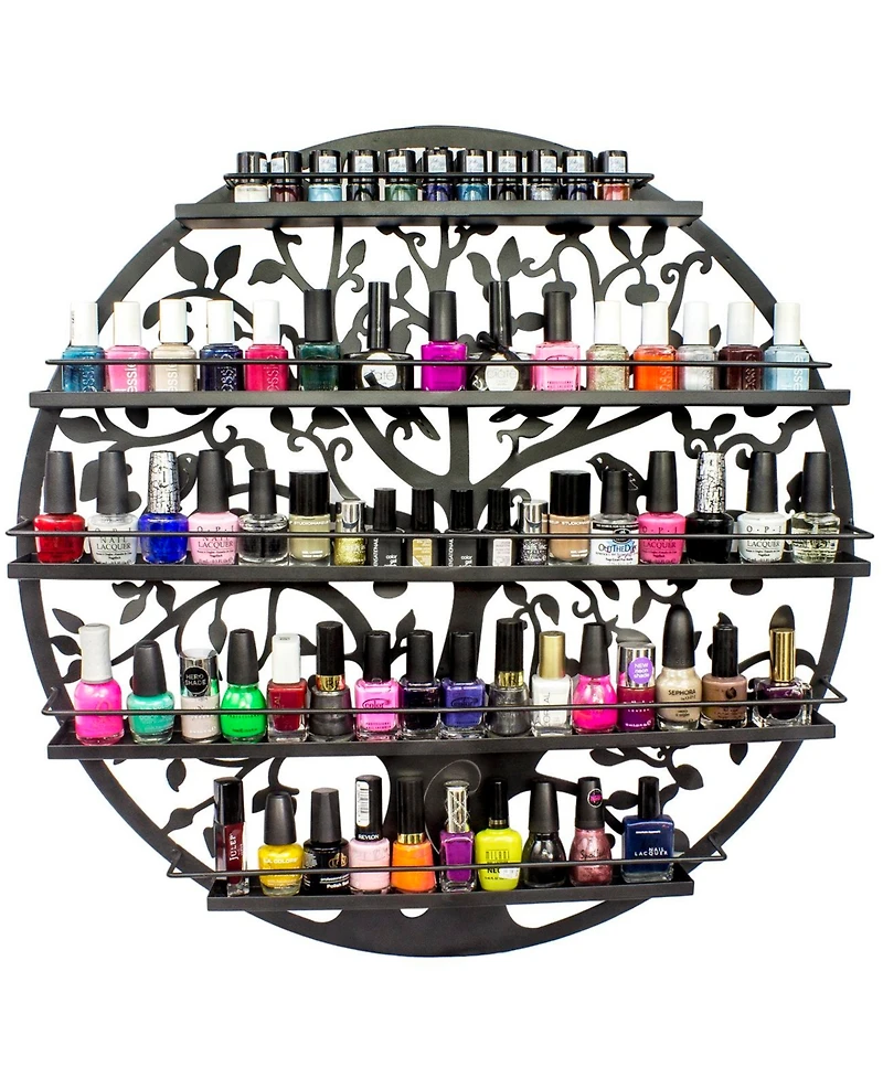 Sorbus Tree Silhouette Round Metal Wall Mounted 5 Tier Nail Polish Rack Holder