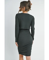 Hello Miz Maternity Long Sleeve Ribbed Side Ruched Nursing Dress