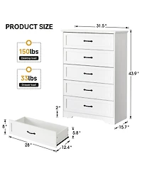 gaomon 5 Drawer White Modern Dresser, Chest of Drawers Organizers, Closet Storage Cabinet for Bedroom
