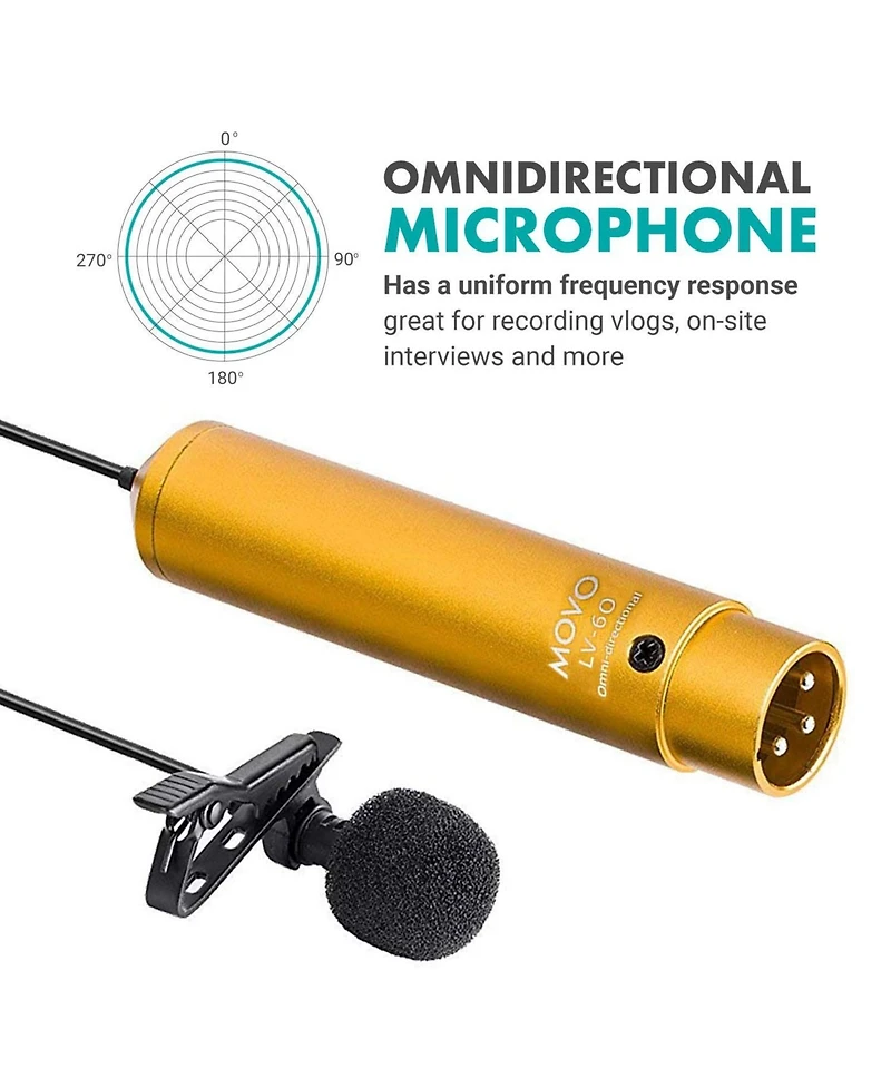 Movo Lv-6 Pro Grade Omnidirectional and Cardioid Xlr Lavalier Condenser Microphone Set (48V Phantom Powered)