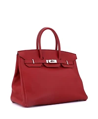 Pre-Owned HERMES Birkin 35 Handbag Red Clemence with Palladium Hardware