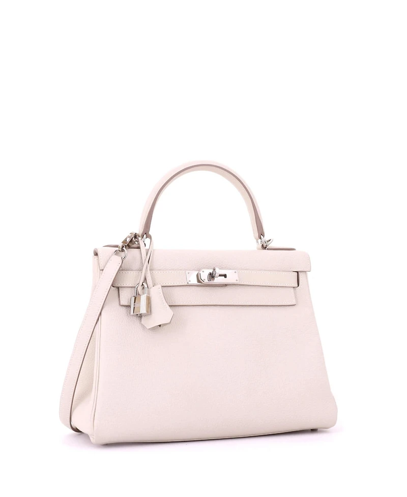 Pre-Owned HERMES Kelly 28 Handbag Light Togo with Palladium Hardware