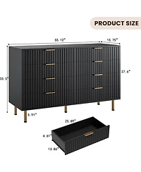 gaomon 8-Drawer Modern Fluted Black Dresser, 55 Inch Wide Chest, Deep Drawers, Wooden Organizer for Bedroom, Living Room, Kids Room
