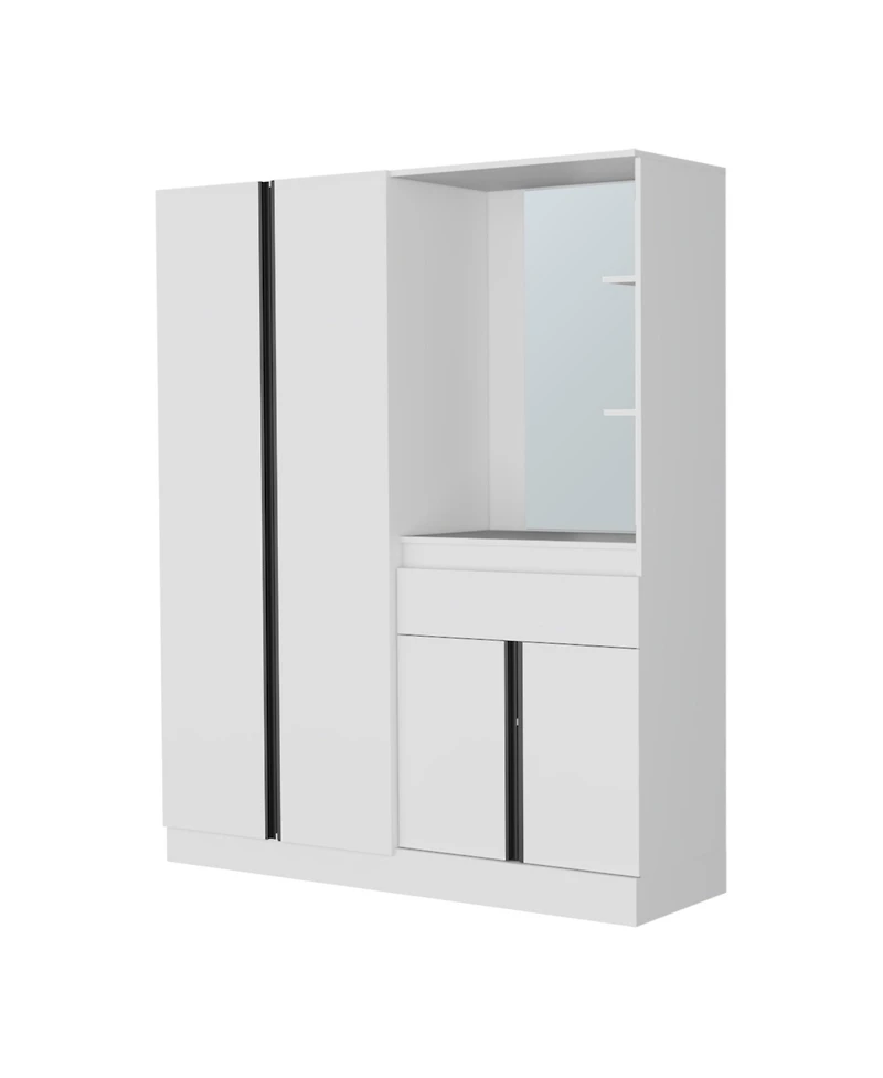 Fm Furniture CaneMulti-Functional Wardrobe with Vanity Mirror and Storage, White