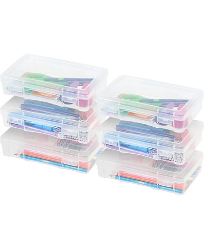 Iris Usa Pencil Case Box Storage Organizer for Beads, Pens, and Art Supplies, Clear, Medium, 6 Pack
