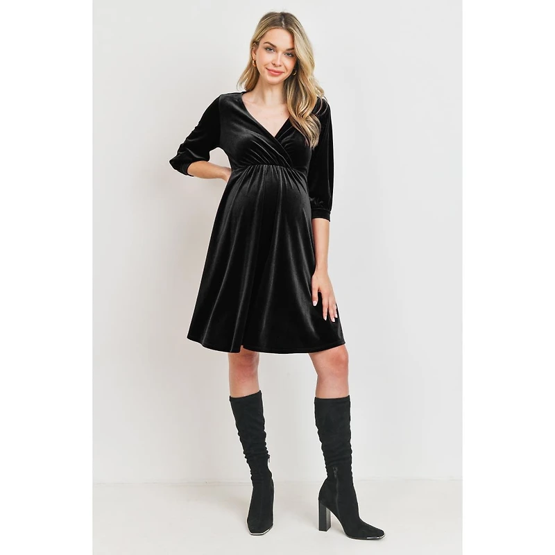 Hello Miz Maternity Velvet V Neck Wrap Nursing Dress