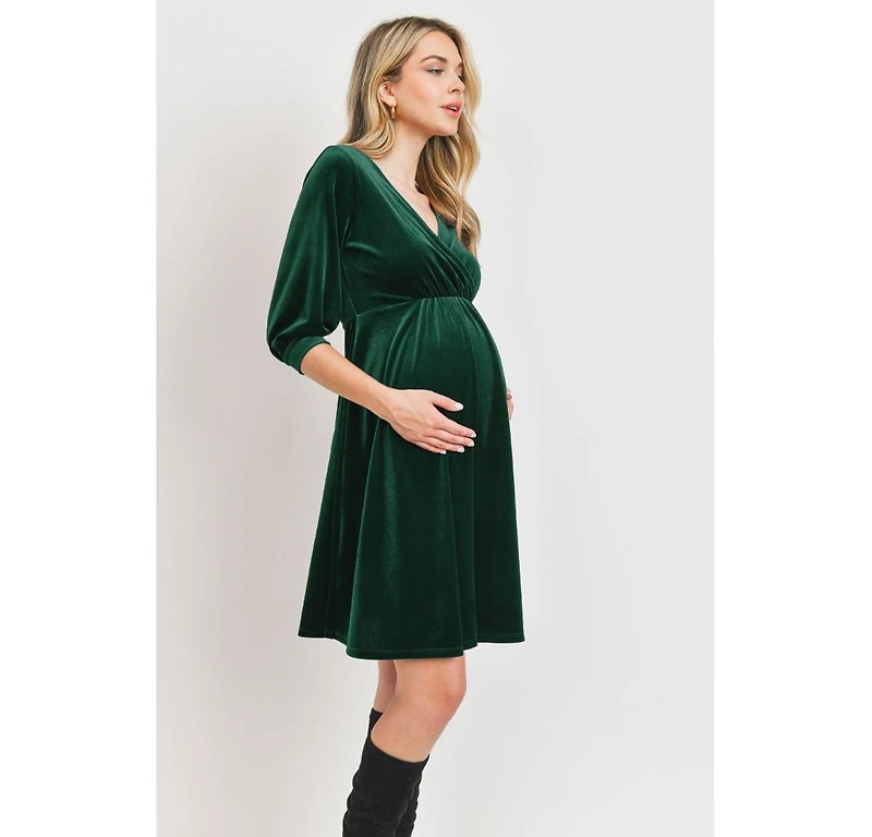Hello Miz Maternity Velvet V Neck Wrap Nursing Dress