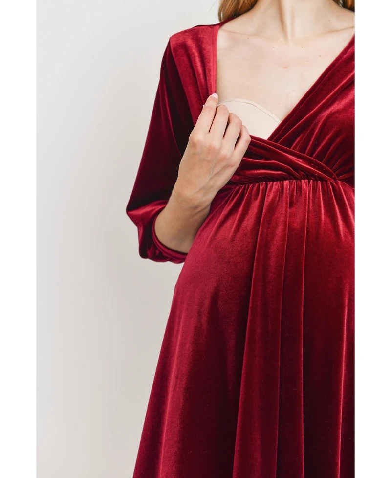 Hello Miz Maternity Velvet V Neck Wrap Nursing Dress